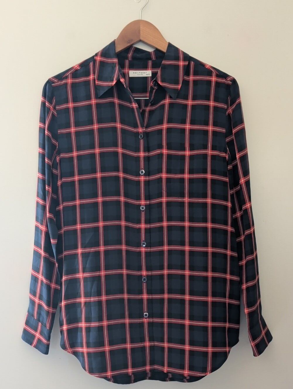 Equipment Femme 100% Silk Plaid Button Down Shirt Size XS Blue Red Black